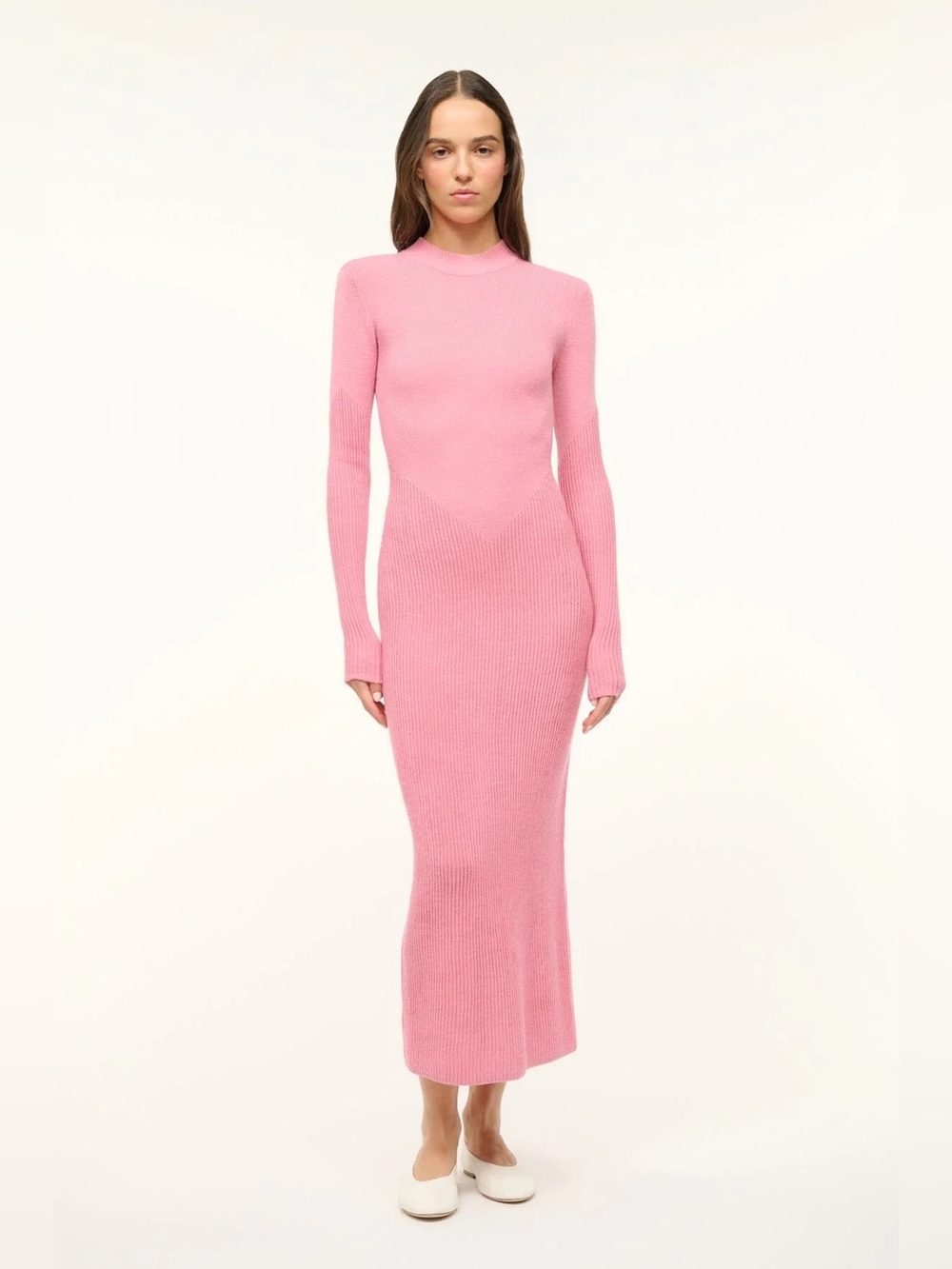 NWT STAUD Ramona midi dress damask pink rib knit wool blend sweater long sleeve